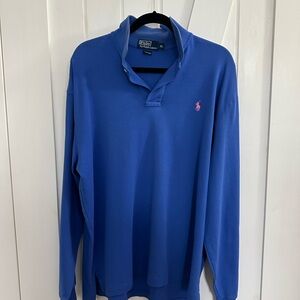 Ralph Lauren Men's Blue Polo Shirt with Pink Logo - XL